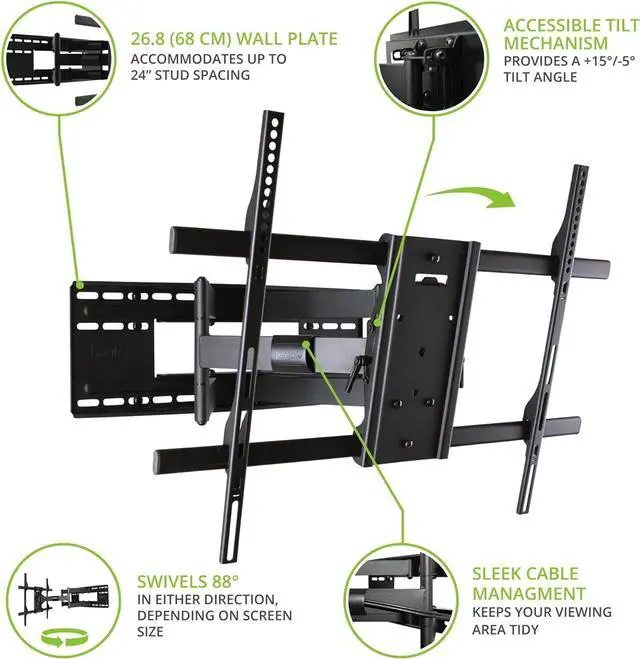 Alt view image 3 of 7 - Kanto FMX3C Full Motion Articulating Adjustable TV Wall Mount for 50 to 100 inch TVs | Supports up to 150 lbs. | Up to 28" Extension | +15° to -5° Tilt | 88° Swivel | VESA from 200x100 to 700x500