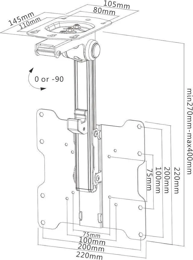 Alt view image 5 of 5 - InstallerParts Folding TV Ceiling Mount - for 17 to 37 inch Flat Screen Display and Monitor of up to 44 Pounds, Adjustable Flip Down and Swivel Angle, VESA 75x75 mm to 200x200 mm, Black TV Mount