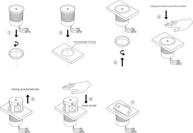 Alt view image 4 of 7 - Automatic Pop Up Outlet Surge Protector Retractable Hidden Recessed Power Strip Power Socket with Wireless Charger USB Charging Station, 4US Plug+2USB+1RJ45 Port+1HDMI Port for Ofiice Conference