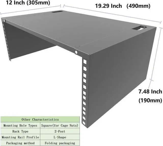 Alt view image 5 of 7 - Jingchengmei 4U Wall Mount Patch Panel Bracket with Top Cover- 12 inch Deep - 19" Patch Panel Rack for Shallow Network Equipment- 44lbs Capacity (JCM-OWMC4U)