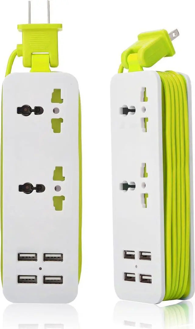 Main image of K-century Travel Power Strip Surge Protector with 2 Outlets 4 USB Output 5V 4.2A Output Power Strip with USB Portable Travel Charger Wall Charger with 5ft Cord 100v-240v Power Sockets