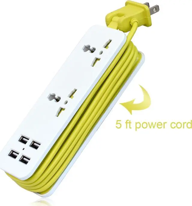 Alt view image 3 of 6 - K-century Travel Power Strip Surge Protector with 2 Outlets 4 USB Output 5V 4.2A Output Power Strip with USB Portable Travel Charger Wall Charger with 5ft Cord 100v-240v Power Sockets