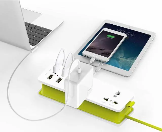 Alt view image 2 of 6 - K-century Travel Power Strip Surge Protector with 2 Outlets 4 USB Output 5V 4.2A Output Power Strip with USB Portable Travel Charger Wall Charger with 5ft Cord 100v-240v Power Sockets