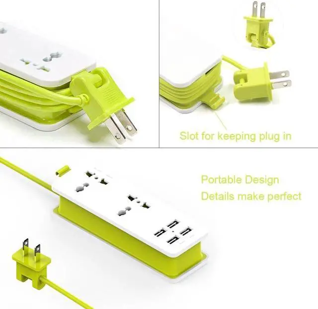 Alt view image 4 of 6 - K-century Travel Power Strip Surge Protector with 2 Outlets 4 USB Output 5V 4.2A Output Power Strip with USB Portable Travel Charger Wall Charger with 5ft Cord 100v-240v Power Sockets