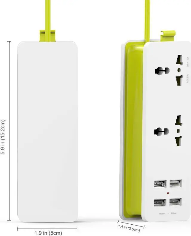 Alt view image 6 of 6 - K-century Travel Power Strip Surge Protector with 2 Outlets 4 USB Output 5V 4.2A Output Power Strip with USB Portable Travel Charger Wall Charger with 5ft Cord 100v-240v Power Sockets