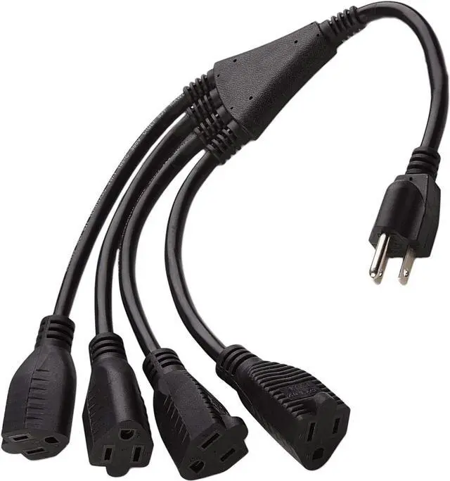 Alt view image 2 of 7 - 4 Way Power Splitter Pack of 5-1 to 4 Extension Cord Splitter, 1.5' Short Extension Cord UL Listed, Outlet Splitter 3 Prong, Power Strip Outlet Plug, Y Style Extension Cord, Black, SJT 16 AWG