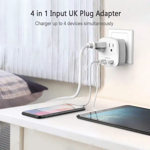 Alt view image 6 of 6 - UK Ireland Travel Plug Adapter, TESSAN Type G Power Adaptor with 2 USB Charger Ports 2 American Outlets, US to Scotland London England British Irish Kenya Dubai Qatar