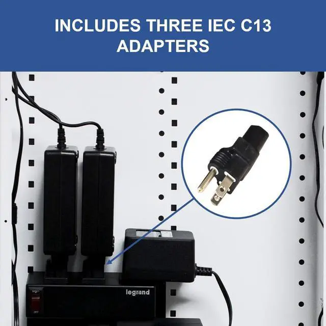 Alt view image 3 of 7 - Legrand - OnQ Media Enclosure Power Strip, Half Width for Power Strip Media Cabinet, Power Strip to Optimize Cable Management with 6 Outlets, 3 IEC C13 Adapters,1 IEC C7 Adapter, Black, AC1031
