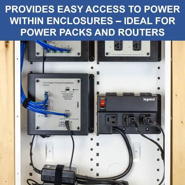 Alt view image 4 of 7 - Legrand - OnQ Media Enclosure Power Strip, Half Width for Power Strip Media Cabinet, Power Strip to Optimize Cable Management with 6 Outlets, 3 IEC C13 Adapters,1 IEC C7 Adapter, Black, AC1031