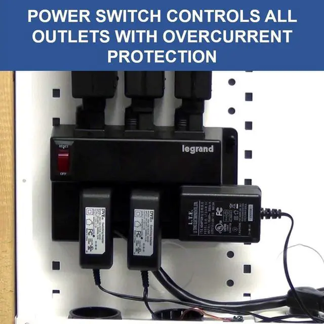 Alt view image 5 of 7 - Legrand - OnQ Media Enclosure Power Strip, Half Width for Power Strip Media Cabinet, Power Strip to Optimize Cable Management with 6 Outlets, 3 IEC C13 Adapters,1 IEC C7 Adapter, Black, AC1031