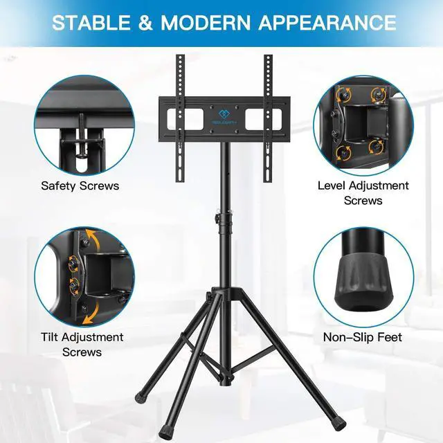 Alt view image 4 of 7 - TV Tripod Stand-Portable TV Stand for 23-60 Inch LED LCD OLED Flat Screen TVs-Height Adjustable Display Floor TV Stand with VESA 400x400mm, Holds up to 88lbs PSTM1