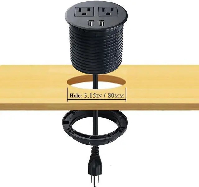 Alt view image 2 of 6 - Desk Power Grommet with USB 3 inch USB Grommet for Conference Desk Hole Power Station Hub 2 AC Outlets 2 USB Ports 6.56 ft Heavy Duty Power Cord UL ETL Certificated