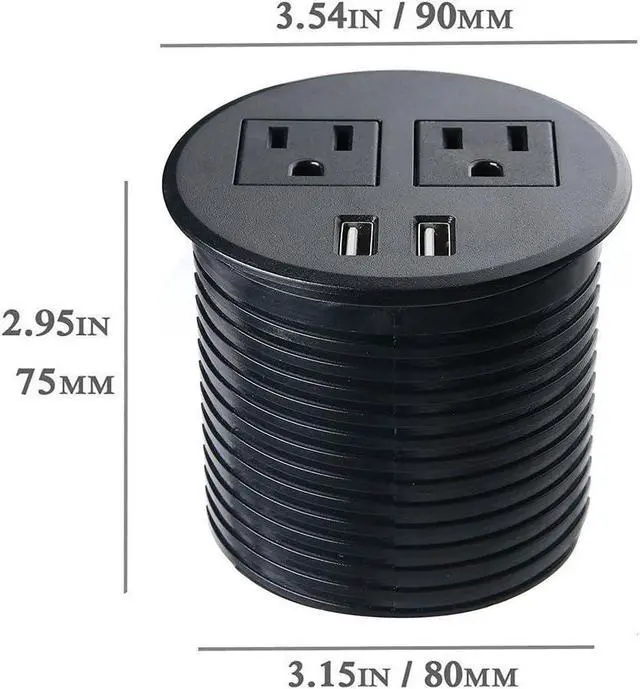 Alt view image 3 of 6 - Desk Power Grommet with USB 3 inch USB Grommet for Conference Desk Hole Power Station Hub 2 AC Outlets 2 USB Ports 6.56 ft Heavy Duty Power Cord UL ETL Certificated