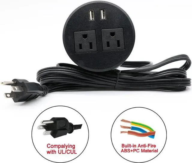Alt view image 4 of 6 - Desk Power Grommet with USB 3 inch USB Grommet for Conference Desk Hole Power Station Hub 2 AC Outlets 2 USB Ports 6.56 ft Heavy Duty Power Cord UL ETL Certificated