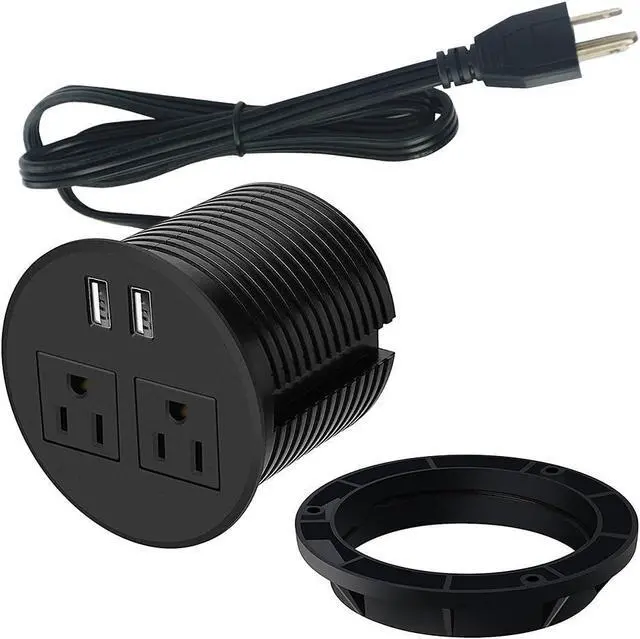 Main image of Desk Power Grommet with USB 3 inch USB Grommet for Conference Desk Hole Power Station Hub 2 AC Outlets 2 USB Ports 6.56 ft Heavy Duty Power Cord UL ETL Certificated