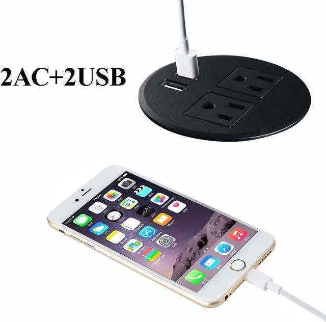 Alt view image 5 of 6 - Desk Power Grommet with USB 3 inch USB Grommet for Conference Desk Hole Power Station Hub 2 AC Outlets 2 USB Ports 6.56 ft Heavy Duty Power Cord UL ETL Certificated