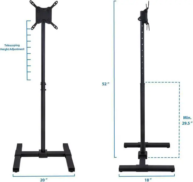 Alt view image 3 of 7 - Mount-It! Portable TV Floor Stand | Universal Pedestal for 13-42 Inch TVs and Monitors | Height Adjustable 29.5-52 Inches | VESA up to 200x200 mm | Lightweight Indoor & Outdoor TV Mount with Tilt