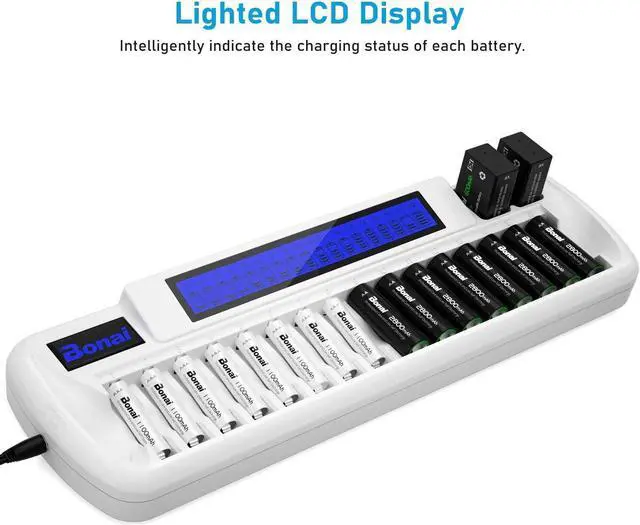 Alt view image 5 of 7 - Good Product Outlet 16+2 Bay Rechargeable Batteries Charger for nimh aa AAA 9v Batteries (Updated, High Speed Charging) with Smart LCD Display and AC Wall Adapter