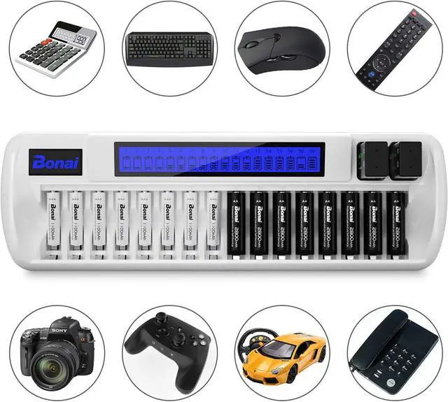 Alt view image 6 of 7 - Good Product Outlet 16+2 Bay Rechargeable Batteries Charger for nimh aa AAA 9v Batteries (Updated, High Speed Charging) with Smart LCD Display and AC Wall Adapter