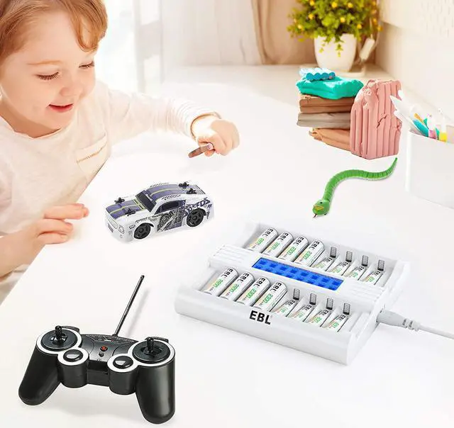 Alt view image 7 of 7 - Good Product Outlet 16 Bay AA AAA Battery Charger with Smart LCD Display, Individual Fast Battery Charger for AA AAA NiMH Rechargeable Batteries with AC Plug Cable