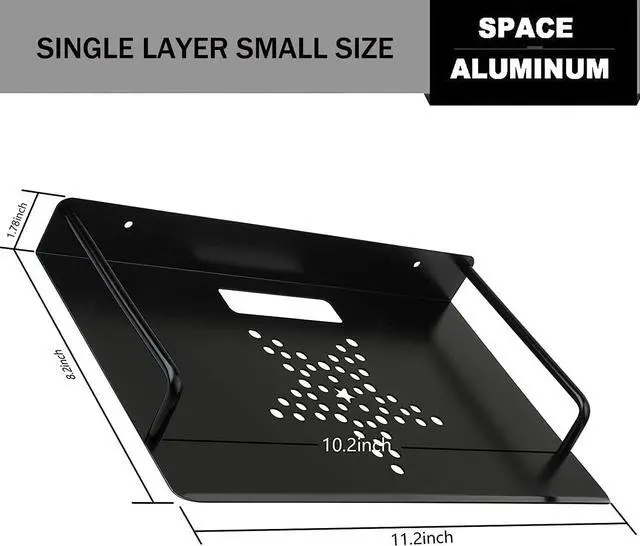 Alt view image 2 of 7 - Alumimum Alloy Wall Mount Shelf Bracket for TV Accessories WiFi Router TV Box Set Top Box (Black, 11.2'' x 8.2'')