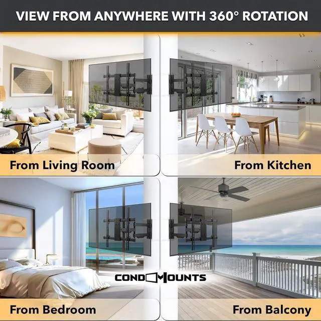 Alt view image 4 of 7 - CondoMounts CLMTVA1044 Full Motion Large Pillar TV Mount | Column | Round & Square TV Post Mount | NO Drill | Holds 80lbs | Fits 32-in. to 70-in. TVs | Fits Pillars 8-in & Wider | White Strap