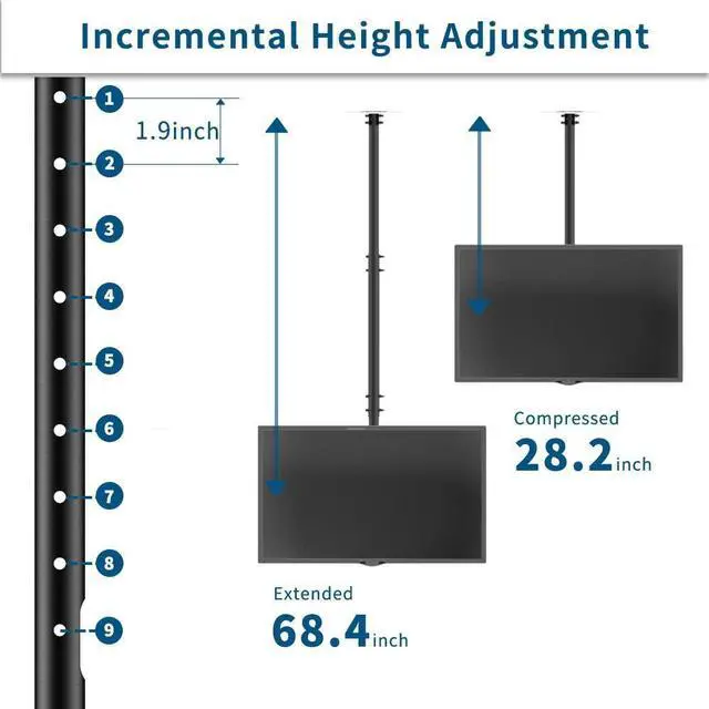 Alt view image 4 of 7 - TV Ceiling Mount Adjustable Bracket,TV Wall Mount Bracket Fits 32-65 Inch LCD LED 4K TVs, Flat Screen Display, Adjustable Height Telescoping Tilt and Swivel, up to 150Lbs, VESA 800x300mm, Black