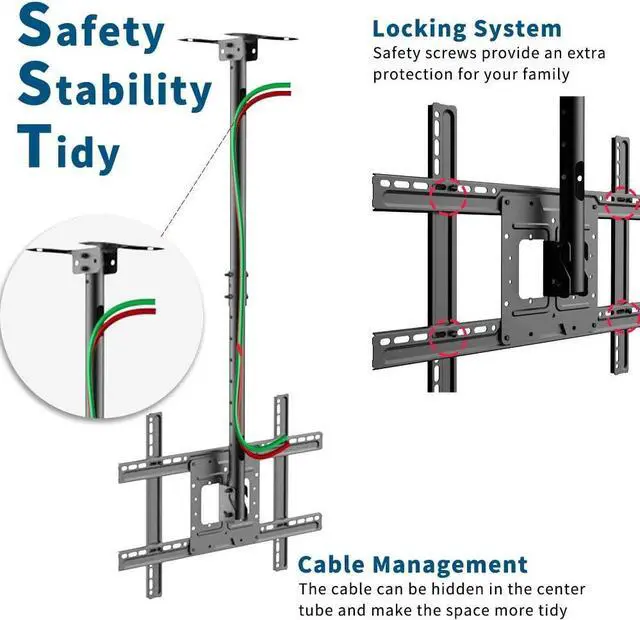 Alt view image 5 of 7 - TV Ceiling Mount Adjustable Bracket,TV Wall Mount Bracket Fits 32-65 Inch LCD LED 4K TVs, Flat Screen Display, Adjustable Height Telescoping Tilt and Swivel, up to 150Lbs, VESA 800x300mm, Black