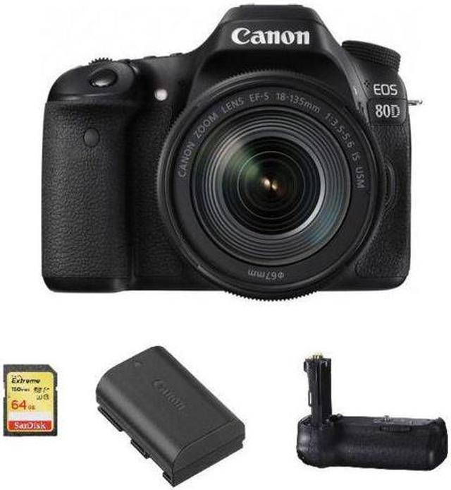 CANON EOS 80D KIT EF-S 18-135mm F3.5-5.6 IS USM + 64GB SD card + LP-E6N  battery + BG-E14 Battery Grip