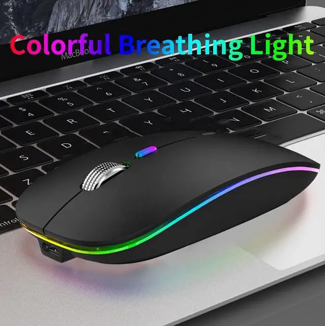 Alt view image 2 of 7 - LED Wireless Mouse, G12 Slim Rechargeable Silent Mouse, 2.4G Portable USB Optical Computer Mice with USB Receiver and Type C Adapter (Matte Black)