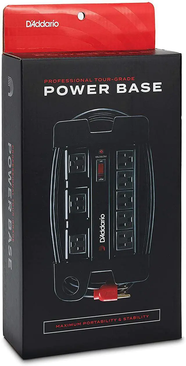Alt view image 2 of 2 - D'Addario Tour-Grade Power Base - Base Protector - Stage Power Strip with 6 ft Cable - 5 Standard and 3 Transformer- Guitar Amp Outlet - Music Surge Protector with Indicator Light