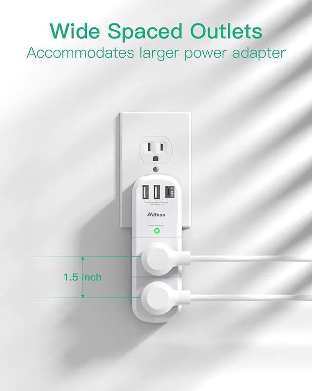 Alt view image 4 of 7 - Surge Protector USB Outlet Extender, 6 AC Multi Plug Outlet and 3 USB Ports (1 USB C), 3-Sided Swivel Power Strip Outlet Splitter for Home, Dorm Room Essentials (2 Pack)