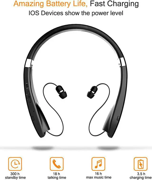 Alt view image 3 of 7 - Foldable Bluetooth Headset, Beartwo Lightweight Retractable Bluetooth Headphones for Sports&Exercise, Noise Cancelling Stereo Neckband Wireless Headset (with carry case)