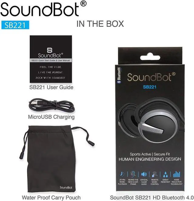 Alt view image 6 of 7 - Soundbot SB221 HD Wireless Bluetooth 4.0 Sports-Active Headphones for 20Hrs Music Streaming & 25Hrs HandsFree Calling with Sweat Resistant Ergonomic Secure-Fit Design & Voice Command Support, Black