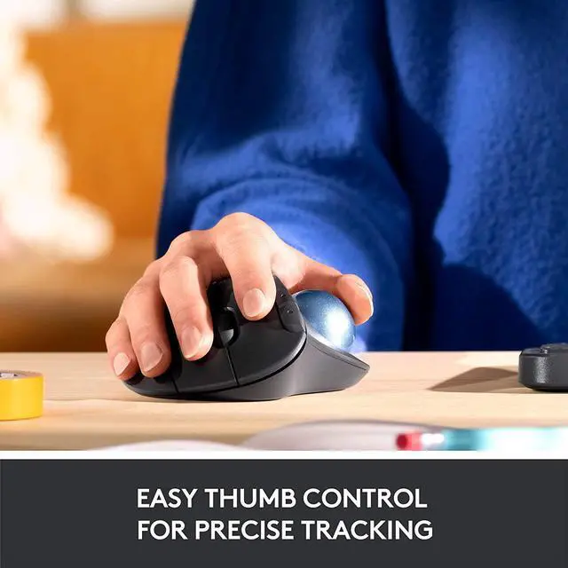 Alt view image 3 of 7 - Logi tech ERGO M575 Wireless Trackball Mouse - Easy thumb control, precision and smooth tracking, ergonomic comfort design, for Windows, PC and Mac with Bluetooth and USB capabilities - Graphite