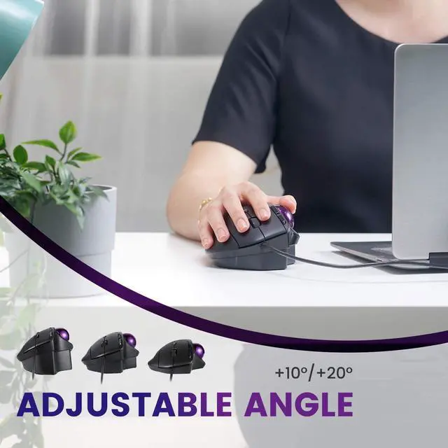 Alt view image 2 of 7 - Perixx PERIMICE-520 Wired USB Ergonomic Programmable Trackball Mouse, Adjustable Angle, 8 Button Design, Black (PM-520-11447)