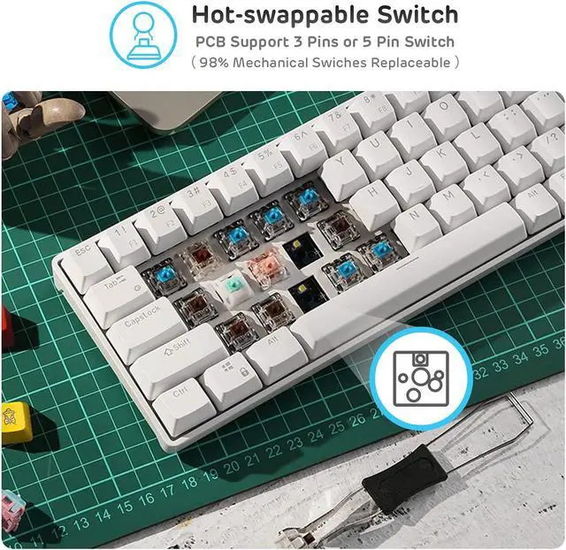 Alt view image 5 of 7 - RK ROYAL KLUDGE RK61 Wireless 60% Mechanical Gaming Keyboard, Ultra-Compact 60 Keys Bluetooth Mechanical Keyboard with Programmable Software (Blue Switch, White)