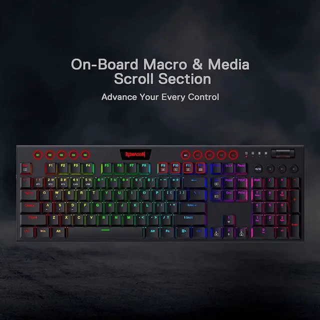 Alt view image 6 of 7 - Redragon K618 Horus Wireless RGB Mechanical Keyboard, Bluetooth/2.4Ghz/Wired Tri-Mode Ultra-Thin Low Profile Gaming Keyboard w/No-Lag Cordless Connection, Dedicated Media Control & Linear Red Switch