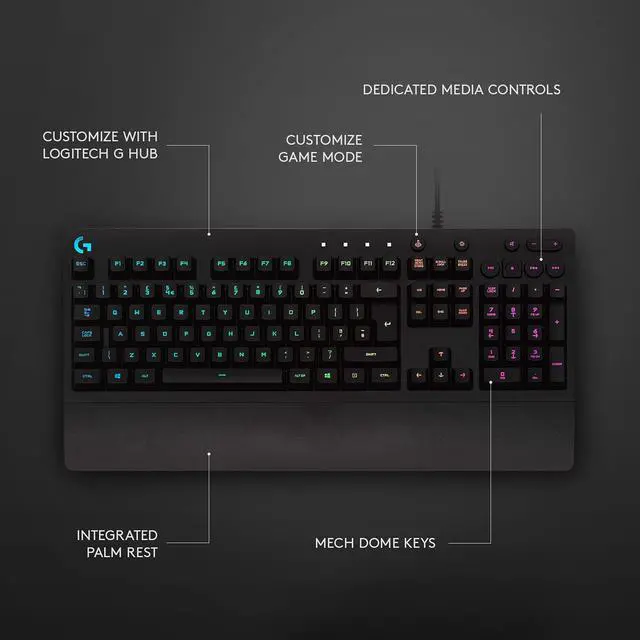 Alt view image 6 of 7 - G213 Prodigy Gaming Keyboard, LIGHTSYNC RGB Backlit Keys, Spill-Resistant, Customizable Keys, Dedicated Multi-Media Keys  Black