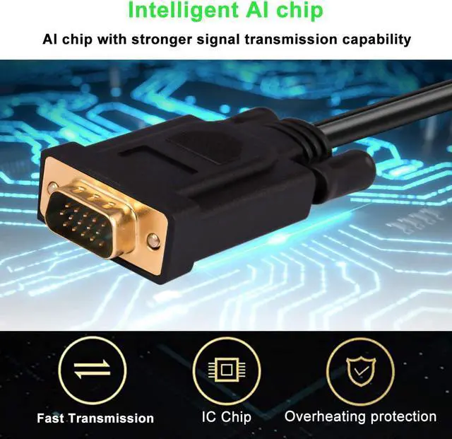 Alt view image 4 of 7 - HDMI to VGA, Gold-Plated HDMI to VGA 6 Feet Cable (Male to Male) Compatible for Computer, Desktop, Laptop, PC, Monitor, Projector, HDTV, Raspberry Pi, Roku, Xbox and More