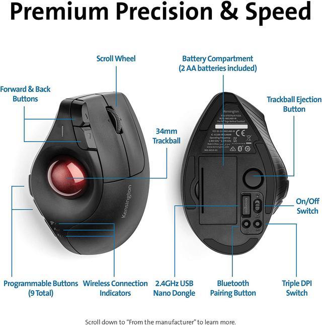 Kensington Pro Fit Ergo Vertical Wireless Trackball (K75326WW