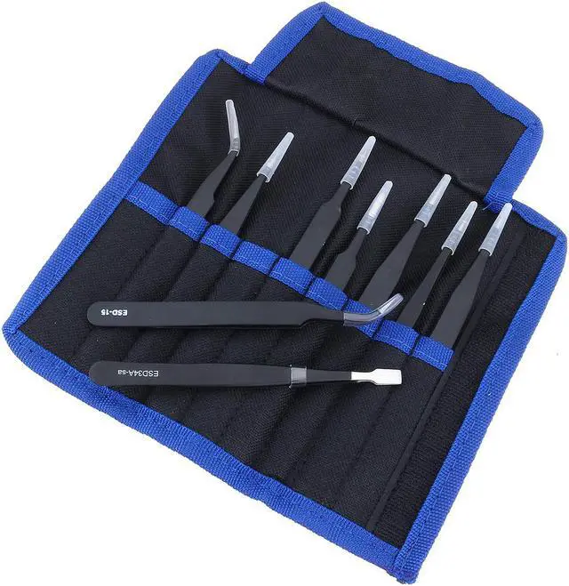 Alt view image 2 of 7 - 9 Pcs ESD Tweezer Anti-static Stainless Steel Precision Tweezers for Electronics Nail Beauty