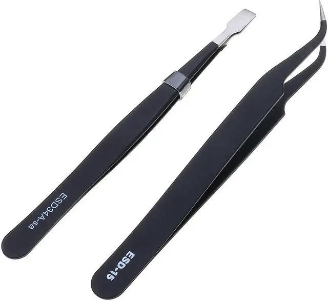 Alt view image 6 of 7 - 9 Pcs ESD Tweezer Anti-static Stainless Steel Precision Tweezers for Electronics Nail Beauty