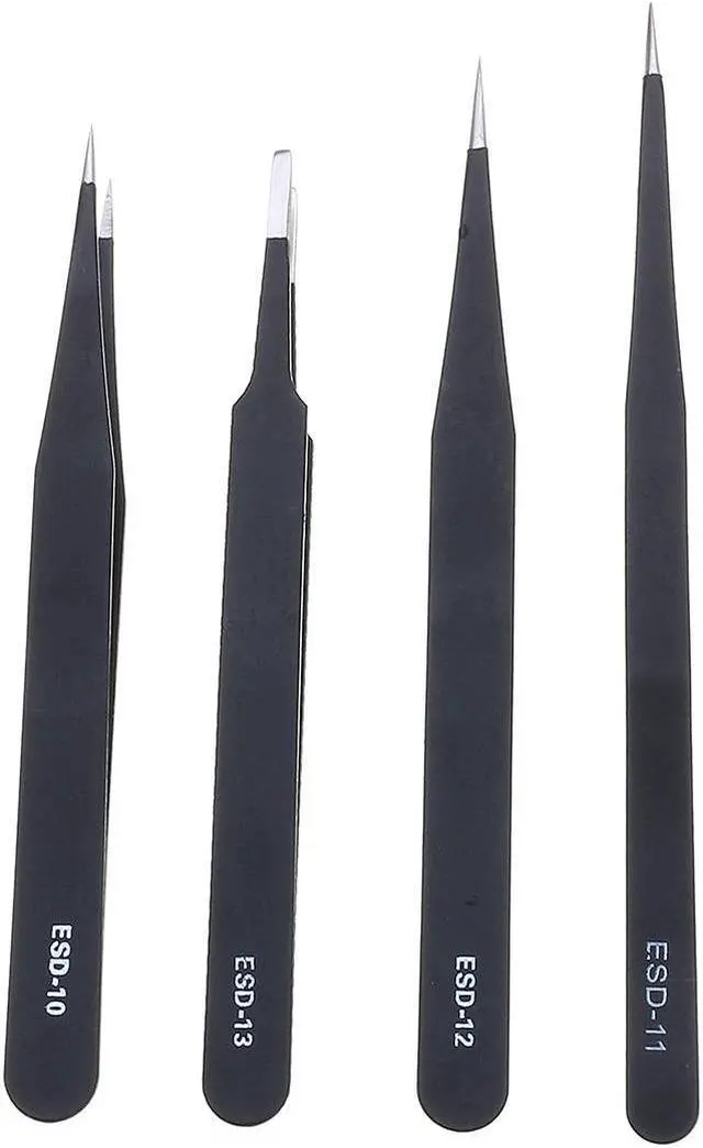 Alt view image 4 of 7 - 9 Pcs ESD Tweezer Anti-static Stainless Steel Precision Tweezers for Electronics Nail Beauty