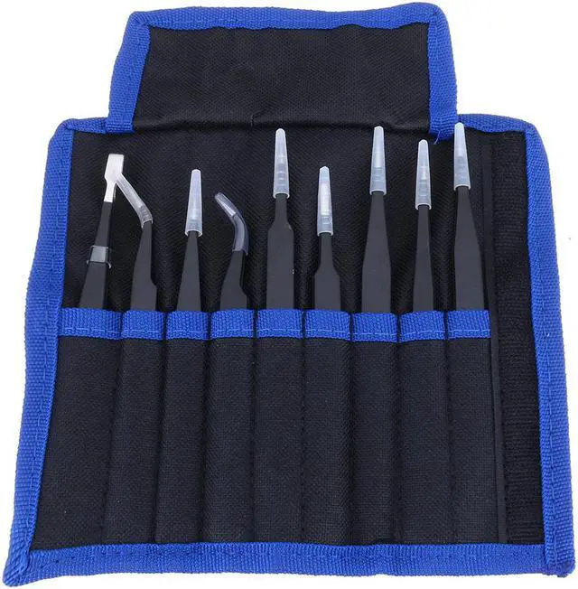 Main image of 9 Pcs ESD Tweezer Anti-static Stainless Steel Precision Tweezers for Electronics Nail Beauty