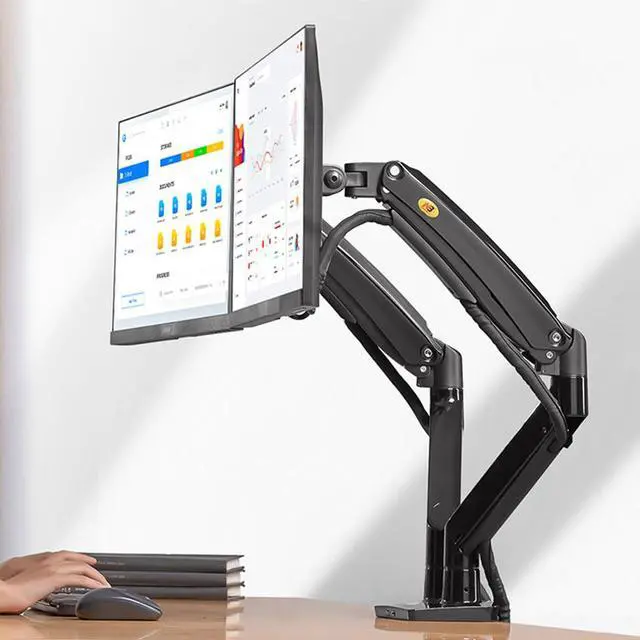 Alt view image 2 of 3 - NB F195A 22-32 inch Aluminum Alloy Dual LCD LED Monitor Mount Gas Spring Arm Full Motion Monitor Holder with 2 USB Ports