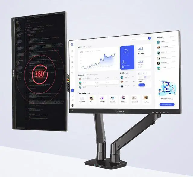Alt view image 3 of 3 - NB F195A 22-32 inch Aluminum Alloy Dual LCD LED Monitor Mount Gas Spring Arm Full Motion Monitor Holder with 2 USB Ports