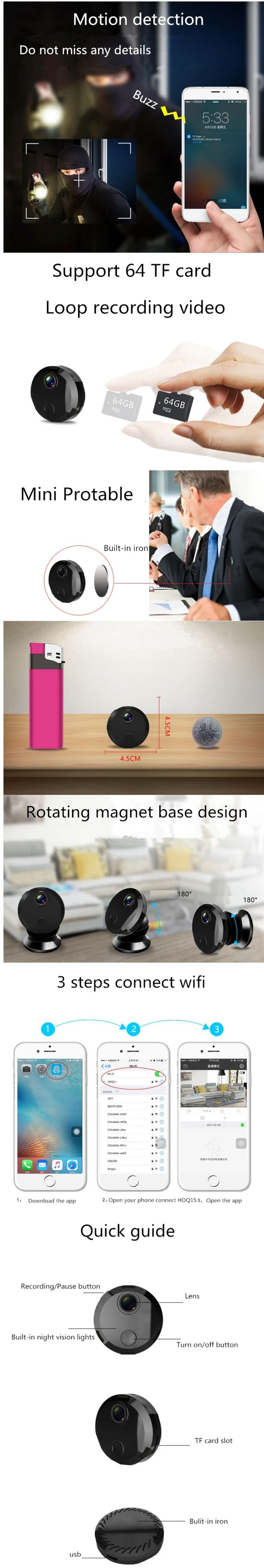 Alt view image 2 of 2 - XANES HDQ15 Wifi 1080P Camera Vlog Camera Camera FPV Camera Mini Action Camera IP Camera P2P Camera