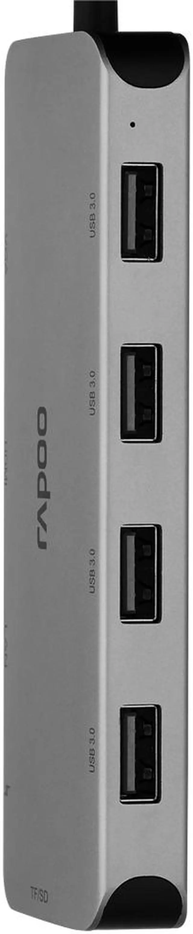 Alt view image 6 of 7 - Rapoo XD200 10-port Docking Station Type-C USB3.0 Hub RJ45 Adapter HD Converter SD / TF Card Reader for Windows/Mac/Linux - OEM