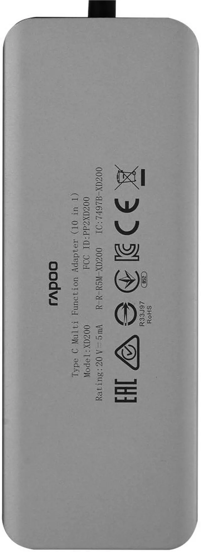 Alt view image 5 of 7 - Rapoo XD200 10-port Docking Station Type-C USB3.0 Hub RJ45 Adapter HD Converter SD / TF Card Reader for Windows/Mac/Linux - OEM